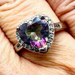 Color Changing Gemstone Heart Shaped Sterling Silver Ring Size 9